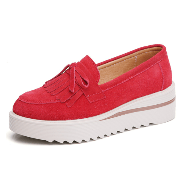 Women's Suede Tassel Slip-On Platform Shoes - Comfy and Stylish Red