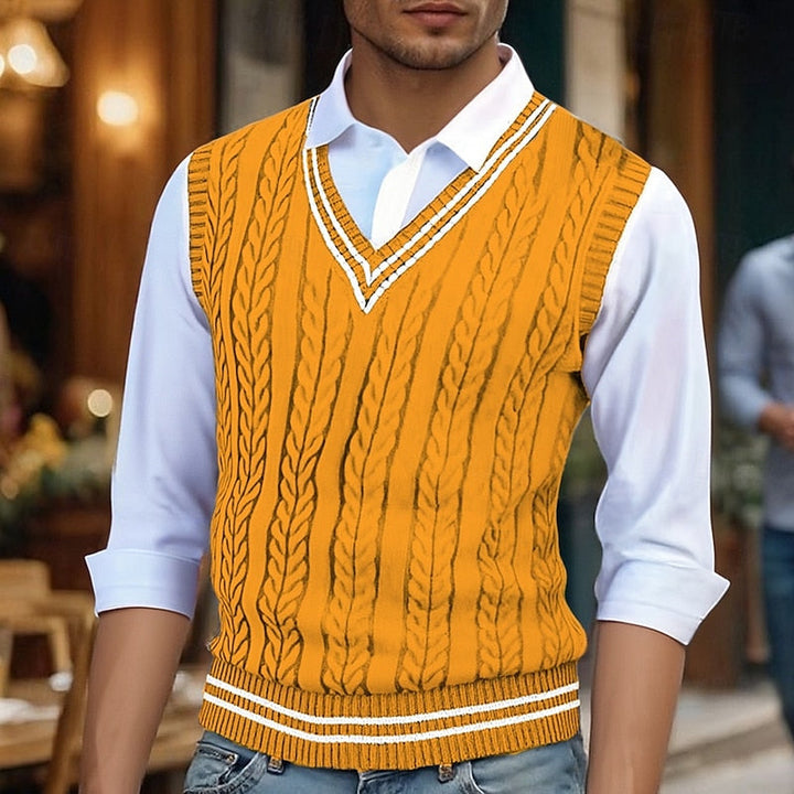 Chaleco de punto trenzado con cuello de pico para hombre