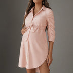 Women's Striped Maternity Shirt Dress Orange