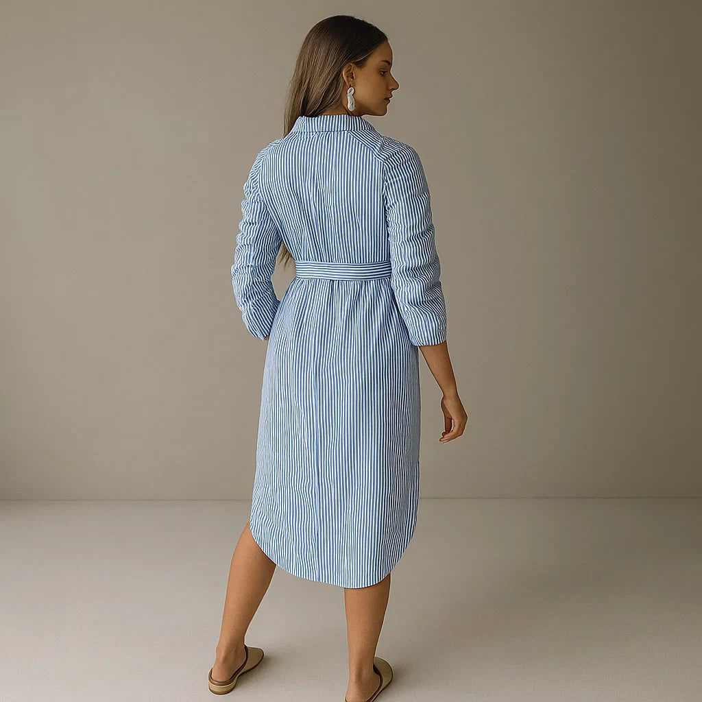 Women's Striped Maternity Shirt Dress Light Blue
