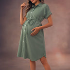 Women's Elegant Button Dress Light Green