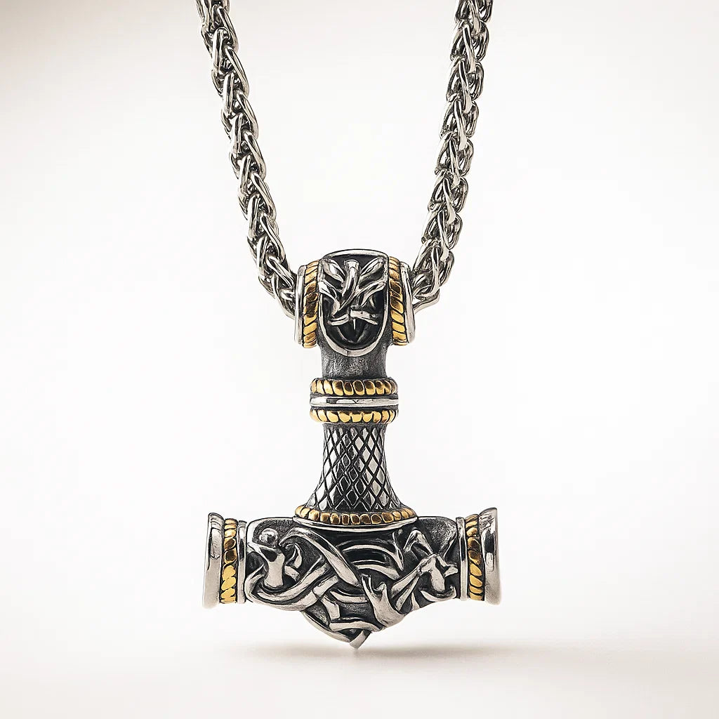 Mjolnir Steel Pendant Necklace Gold Silver