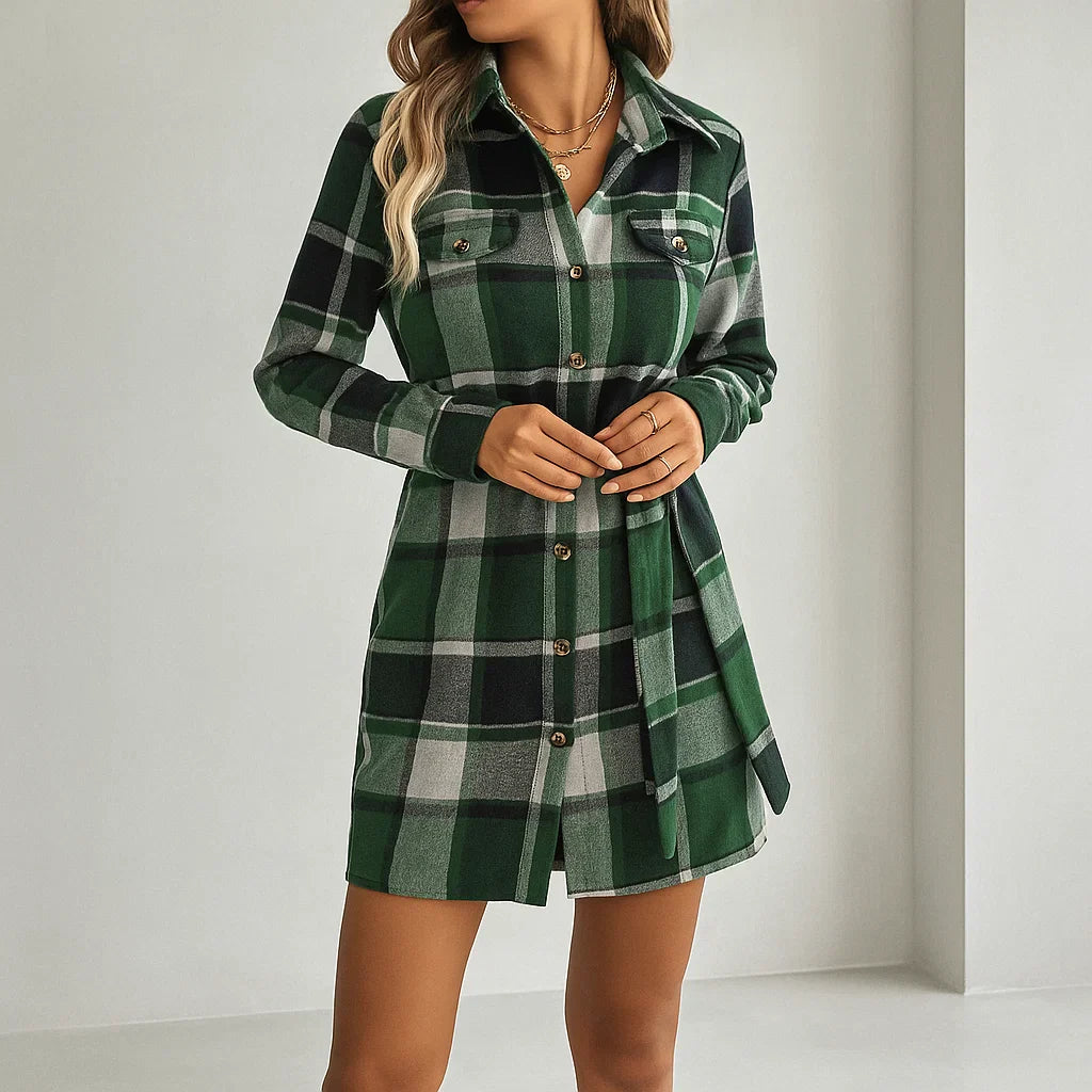 Women's Plaid Shirt Dress - Stylish and Versatile-MODAUTLET