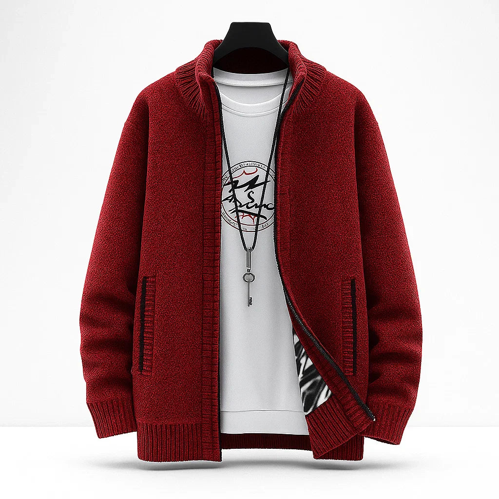 Men's Knit Cardigan - Stylish and Comfortable Layering Option Red