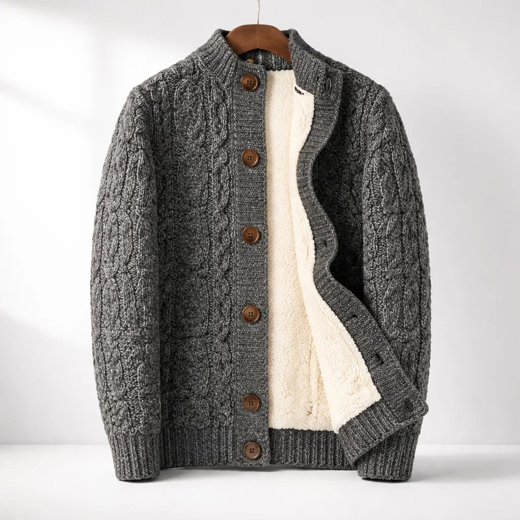 Men's Merino Wool Cardigan - Rivanto Style Grey