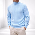 Men's High-Neck Knit Sweater Light Blue