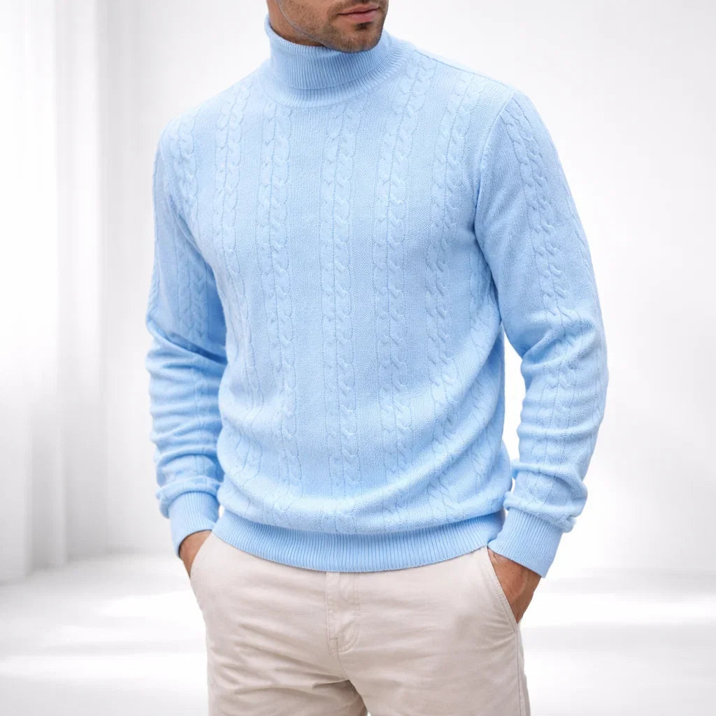 Men's High-Neck Knit Sweater Light Blue