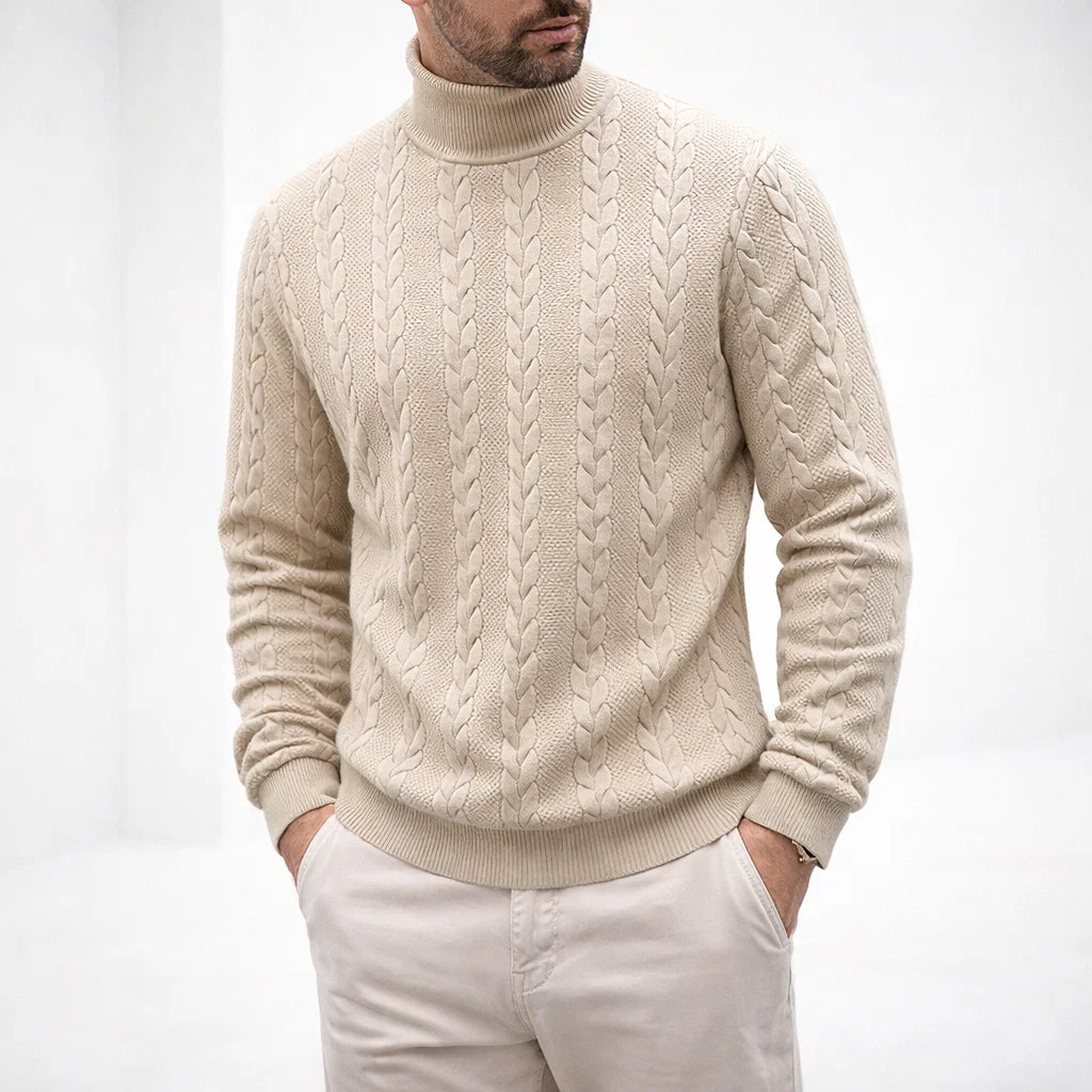 Men's High-Neck Knit Sweater Khaki