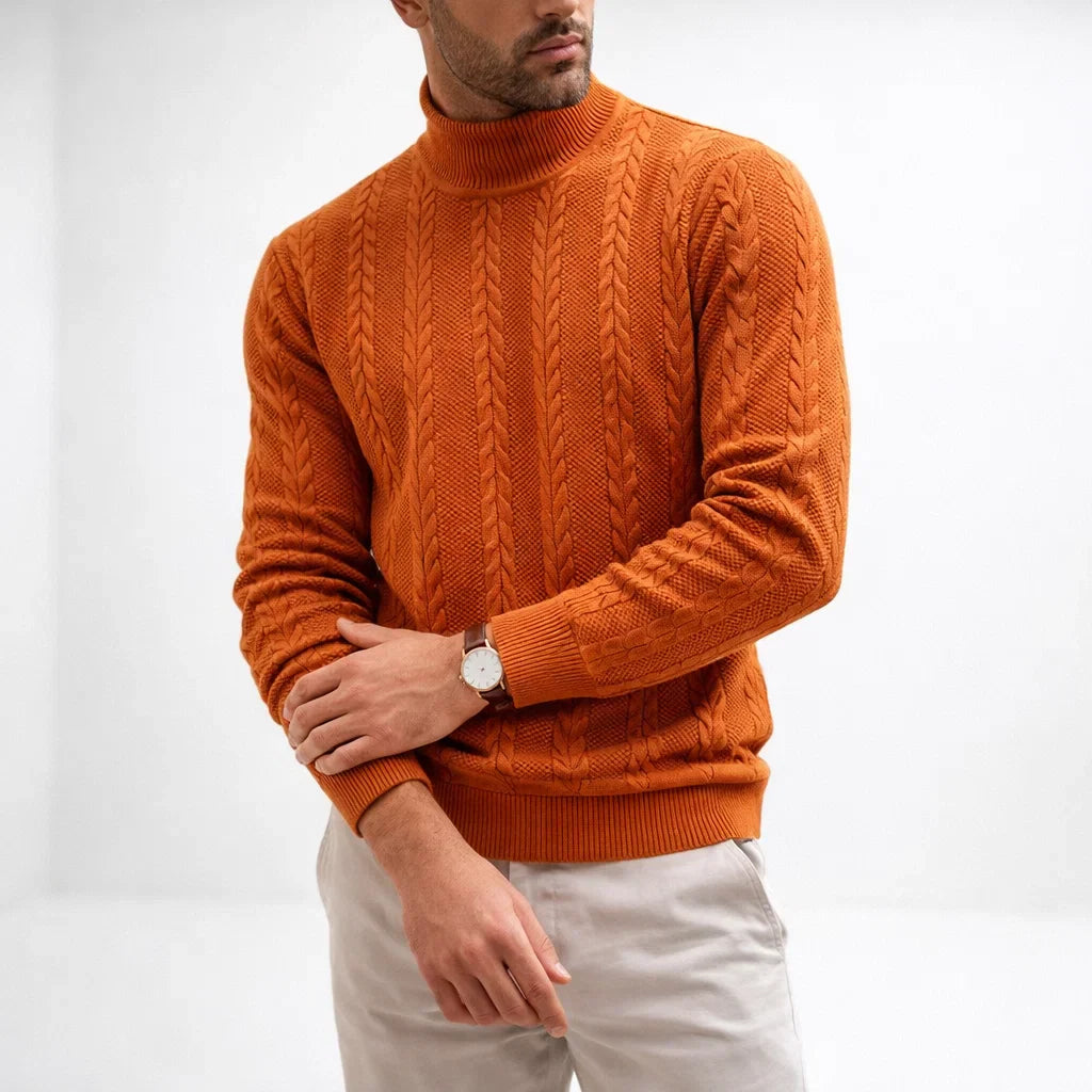 Men's High-Neck Knit Sweater Orange