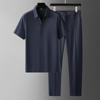 Men’s Two-Piece Pant Set – Short Sleeve Polo Shirt & Ankle-Length Pants Blue