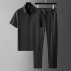 Men’s Two-Piece Pant Set – Short Sleeve Polo Shirt & Ankle-Length Pants Black