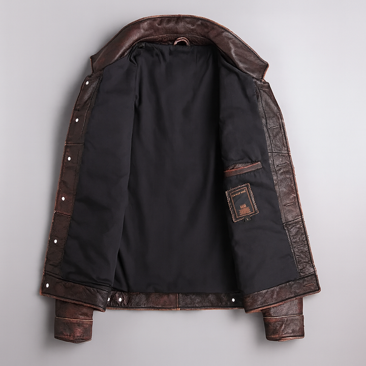 Chaqueta de cuero desgastado para hombre con botones frontales