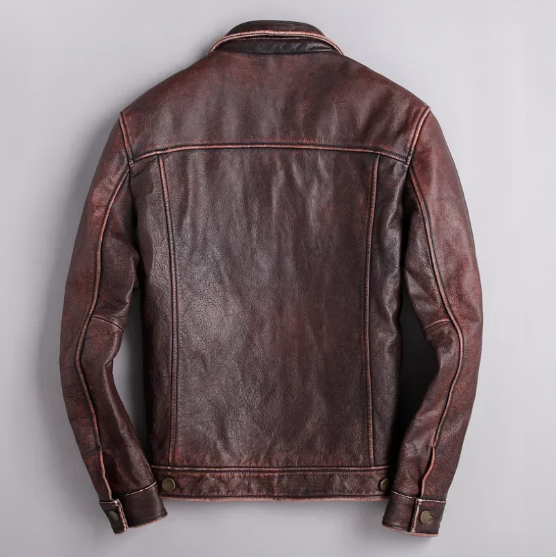 Chaqueta de cuero desgastado para hombre con botones frontales