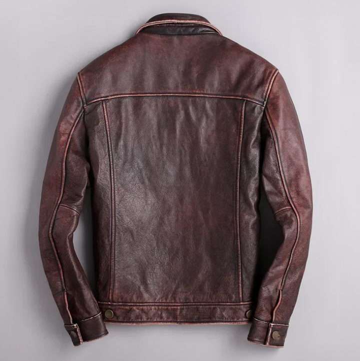 Chaqueta de cuero desgastado para hombre con botones frontales