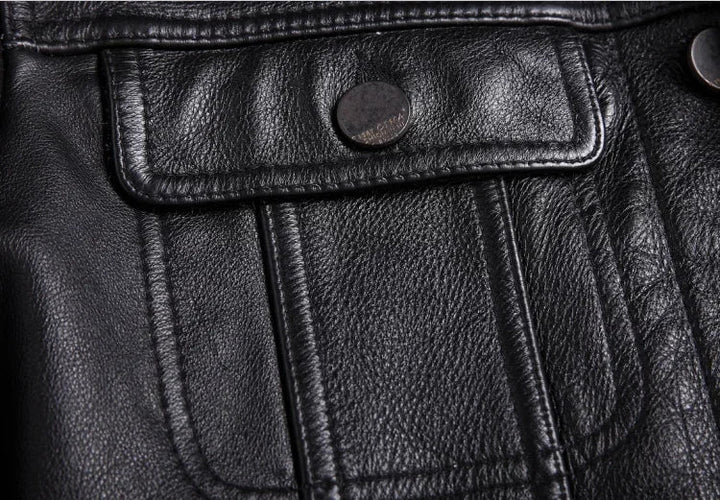 Chaqueta de cuero desgastado para hombre con botones frontales