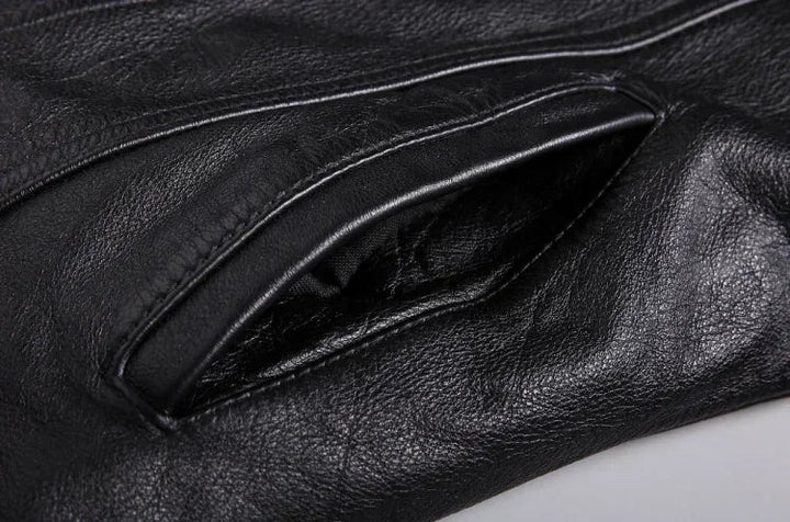 Chaqueta de cuero desgastado para hombre con botones frontales