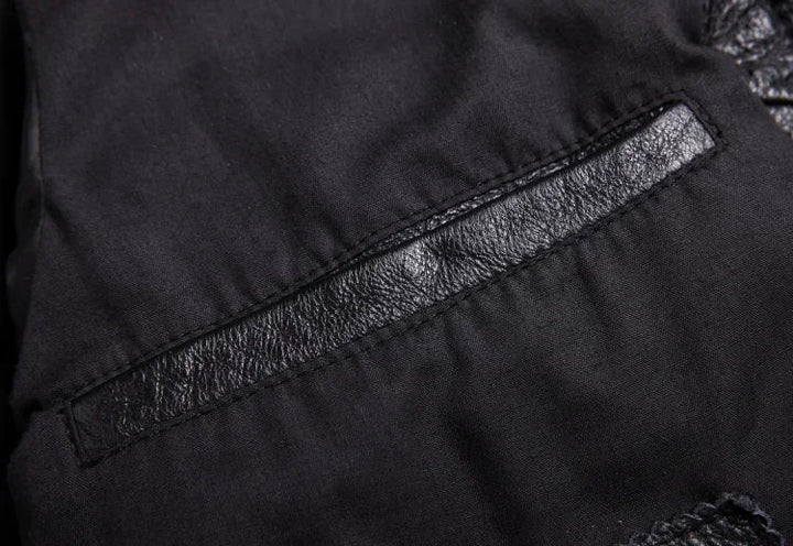 Chaqueta de cuero desgastado para hombre con botones frontales