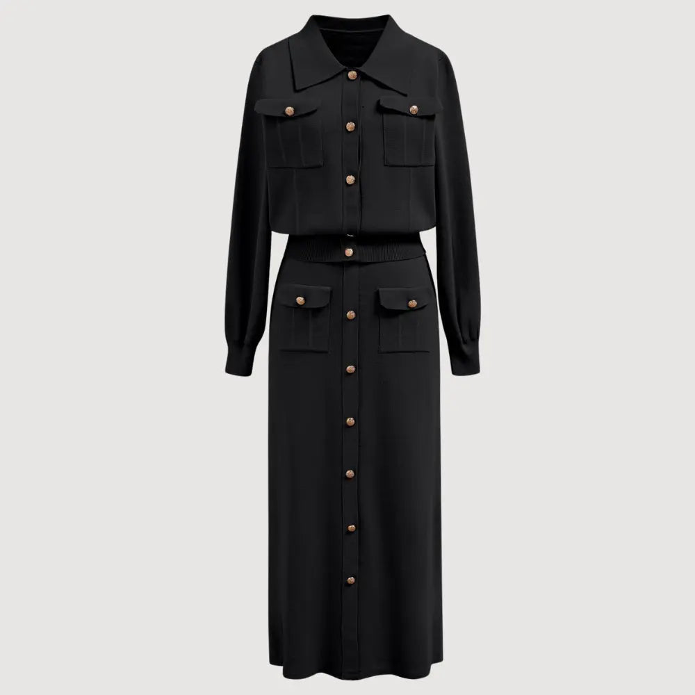 Elegant Knit Two-Piece Set for Effortless Style Black One-Size