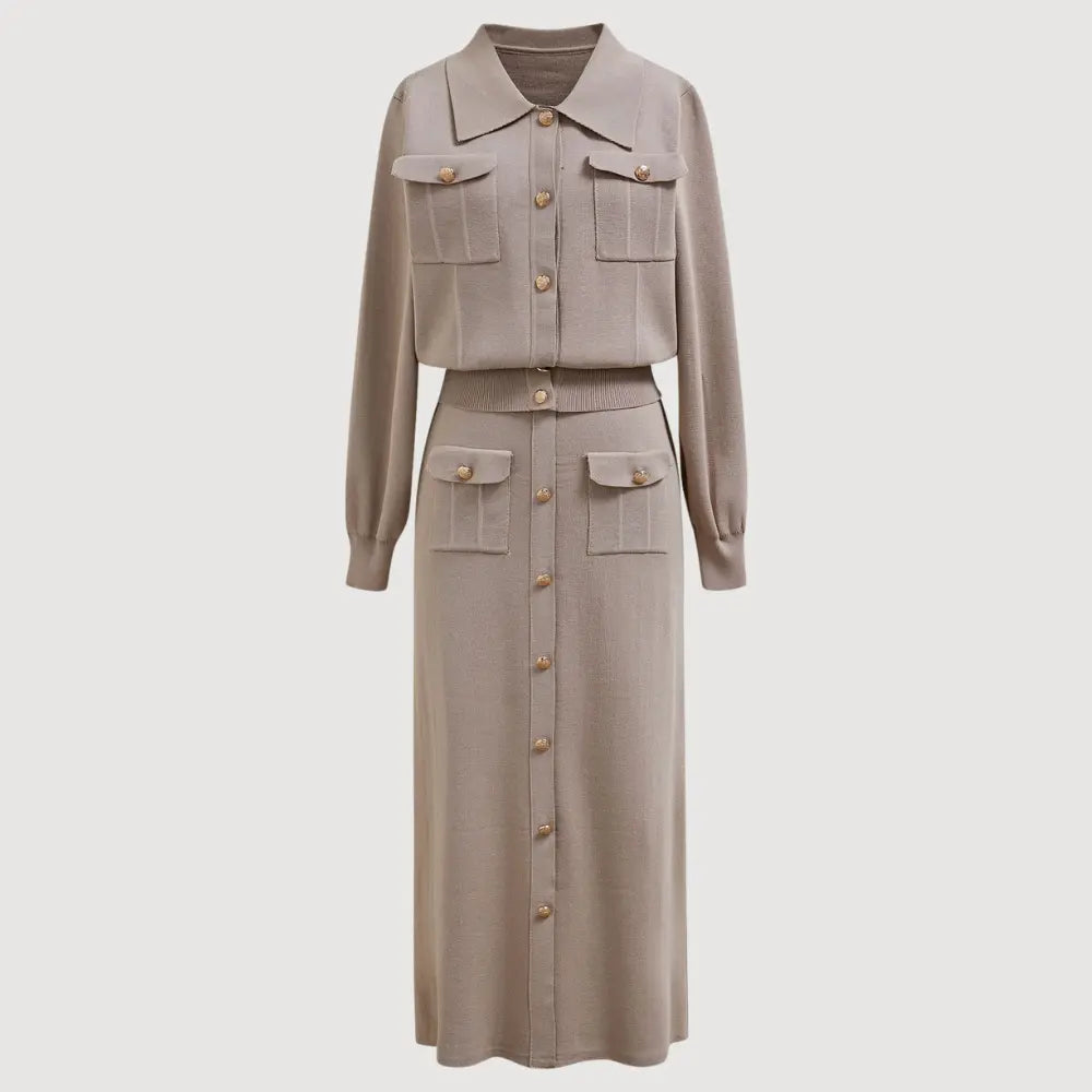 Elegant Knit Two-Piece Set for Effortless Style Khaki One-Size