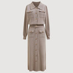 Elegant Knit Two-Piece Set for Effortless Style Khaki One-Size
