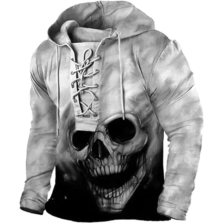 Pánská mikina s kapucí, halloweenským motivem lebky a šněrováním