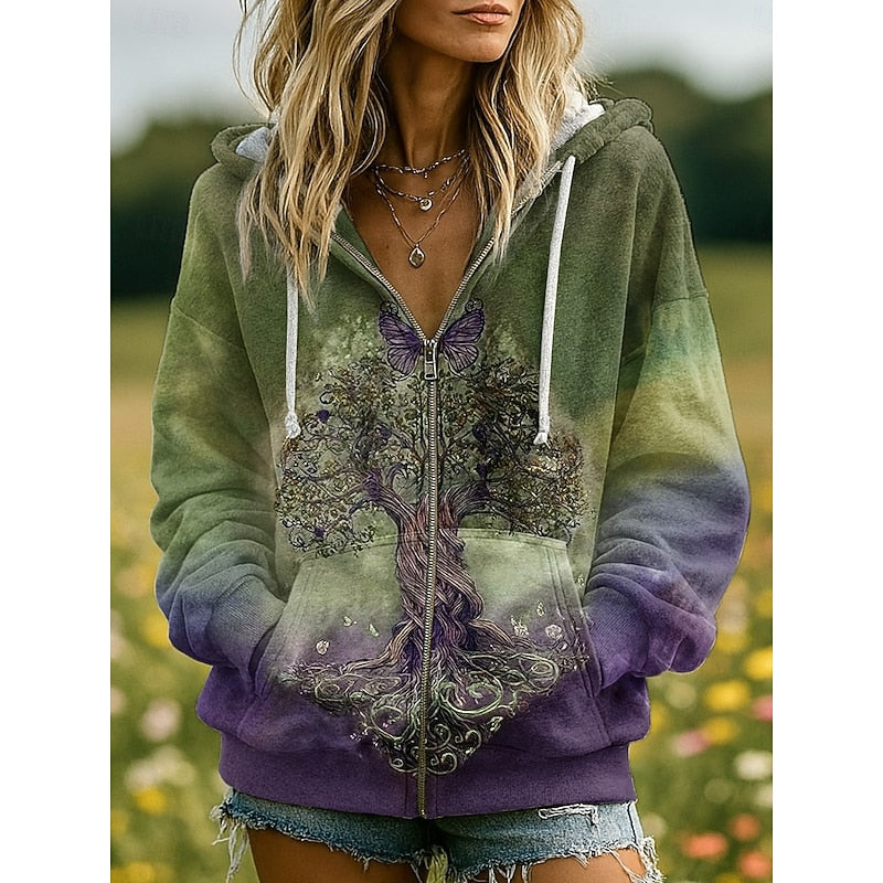 Women's Nature-Print Zip-Up Hoodie