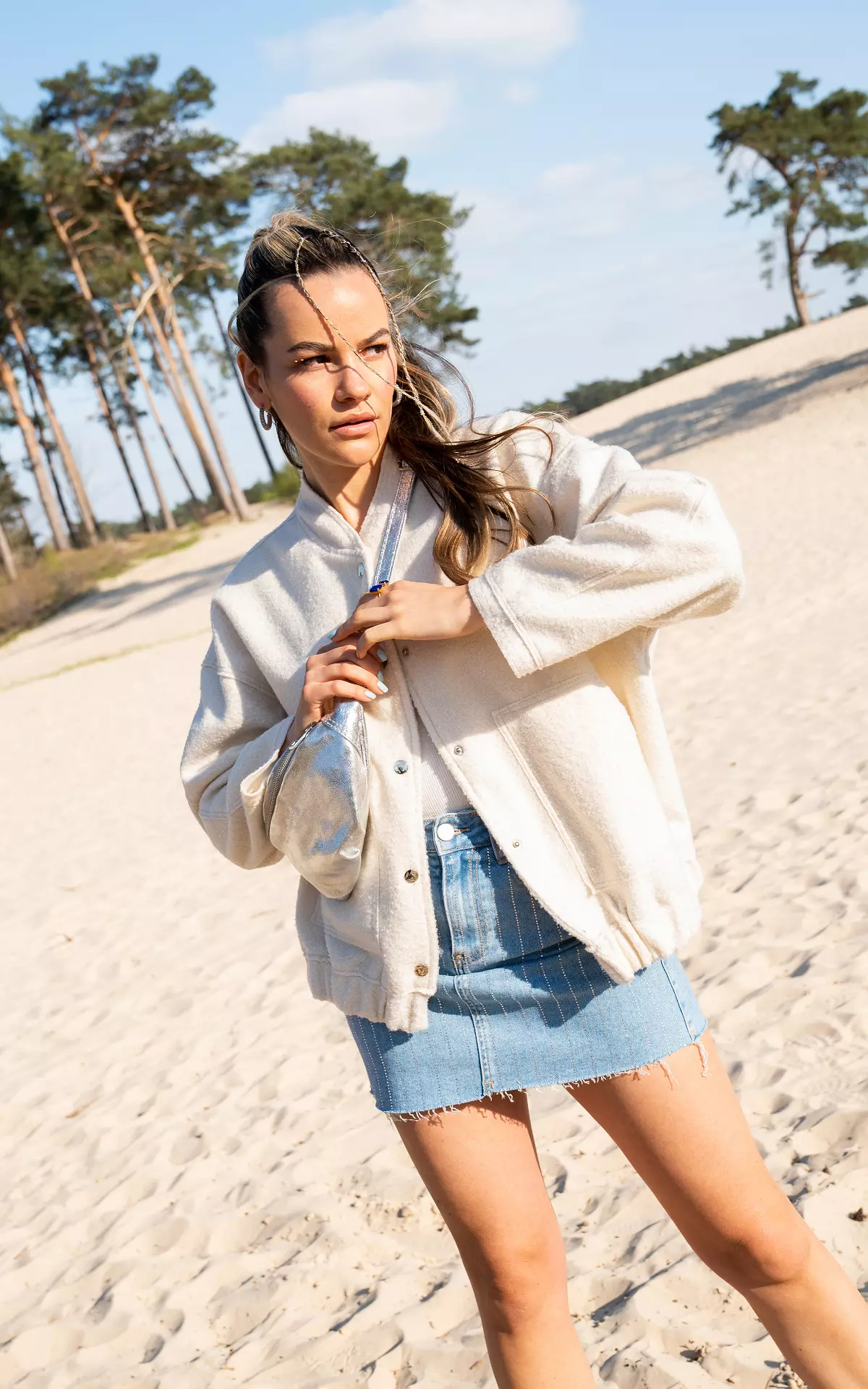 Womens Oversized Tweed Bomber Jacket Cozy Autumn Style