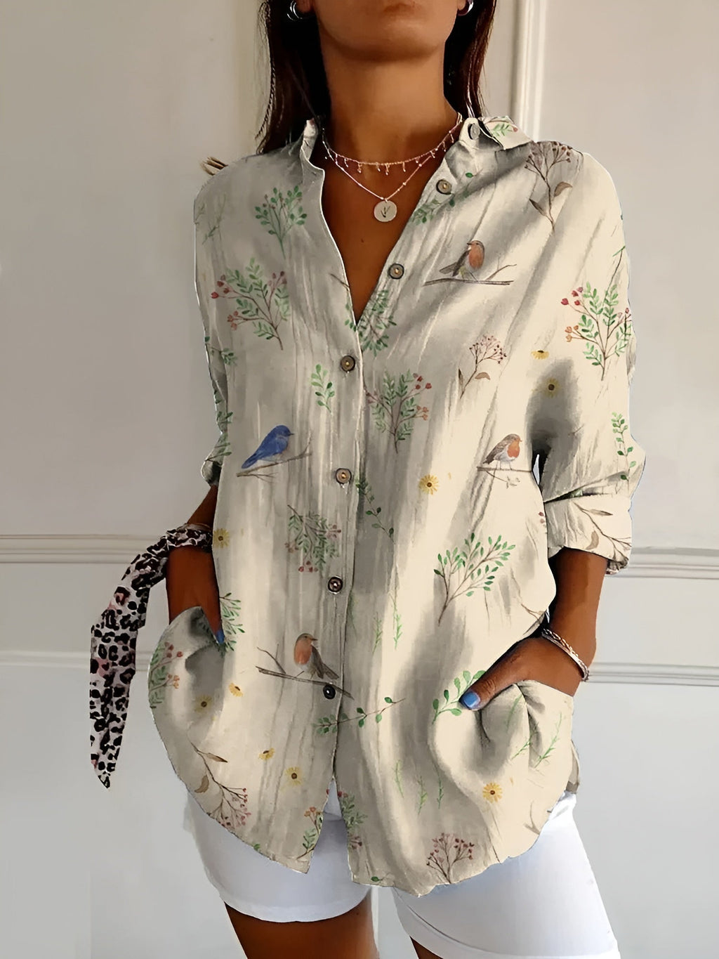 Women's Stylish Floral Blouse Birds