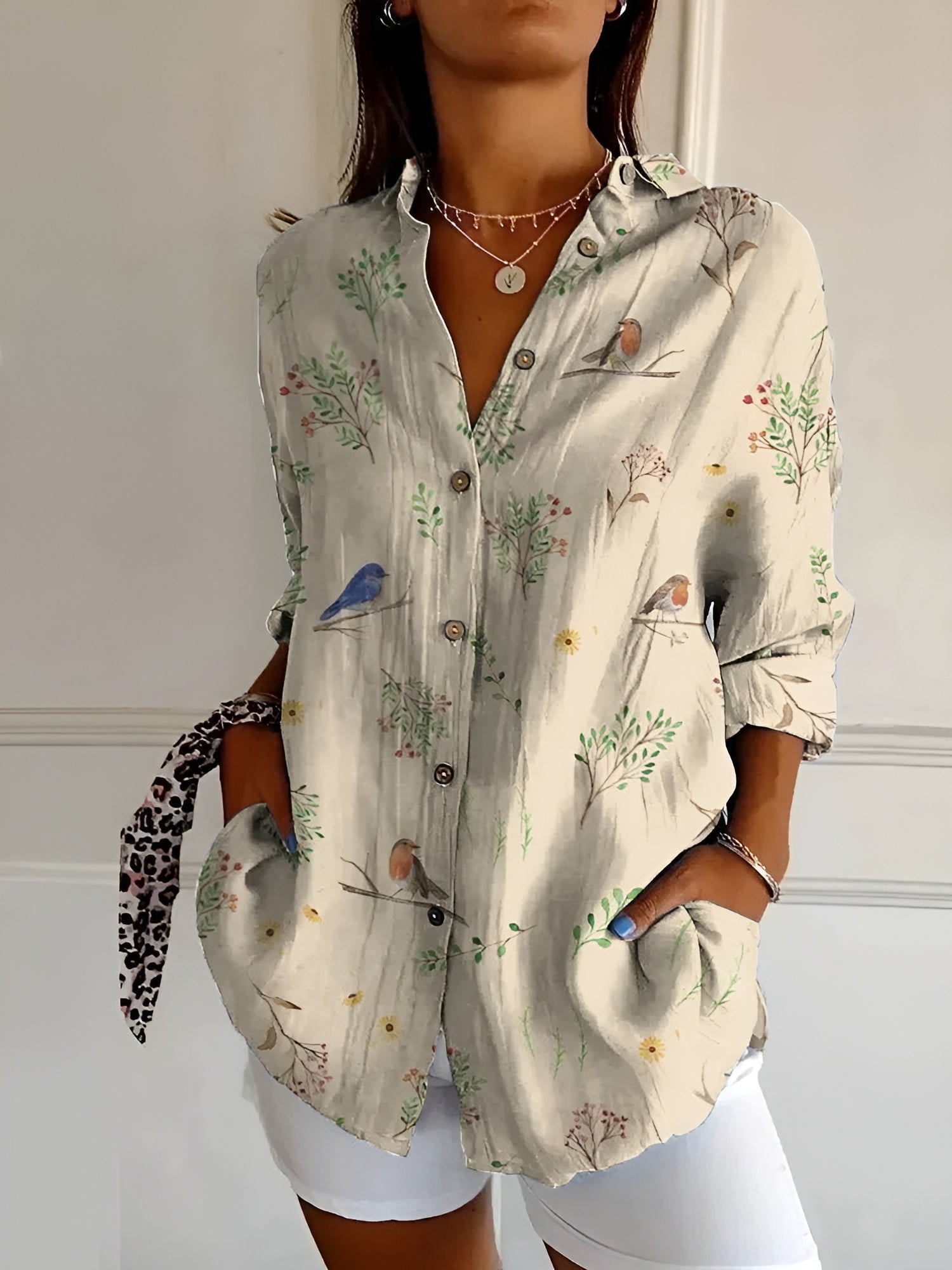 Women's Stylish Floral Blouse Birds