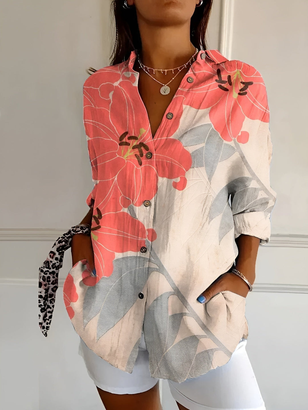 Women's Stylish Floral Button-Down Blouse-MODAUTLET