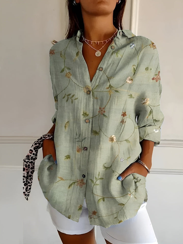 Women's Stylish Floral Button-Down Blouse-MODAUTLET