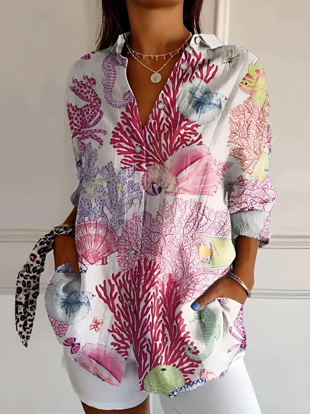 Women's Stylish Floral Button-Down Blouse-MODAUTLET