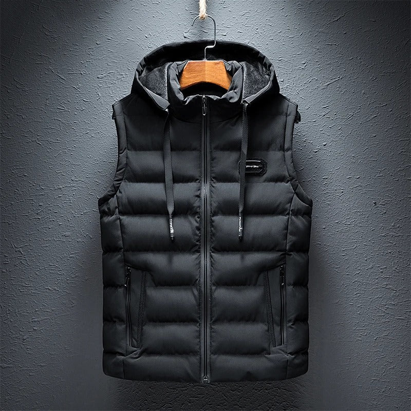 Evan – Fleece-Lined Hooded Vest Black