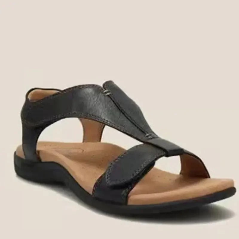 Adjustable Leather Orthopedic Sandals With Arch Support Black