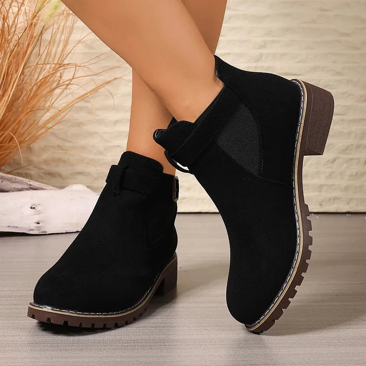 Women's Stylish Buckle Ankle Boots Black
