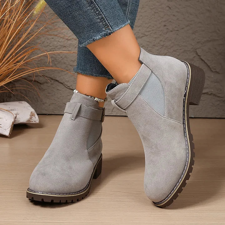 Women's Stylish Buckle Ankle Boots Gray