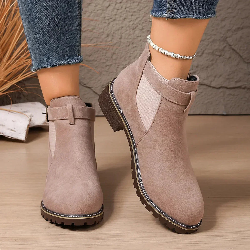 Women's Stylish Buckle Ankle Boots Pink