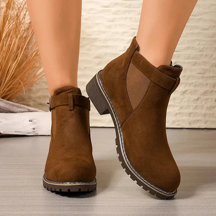 Women's Stylish Buckle Ankle Boots Brown