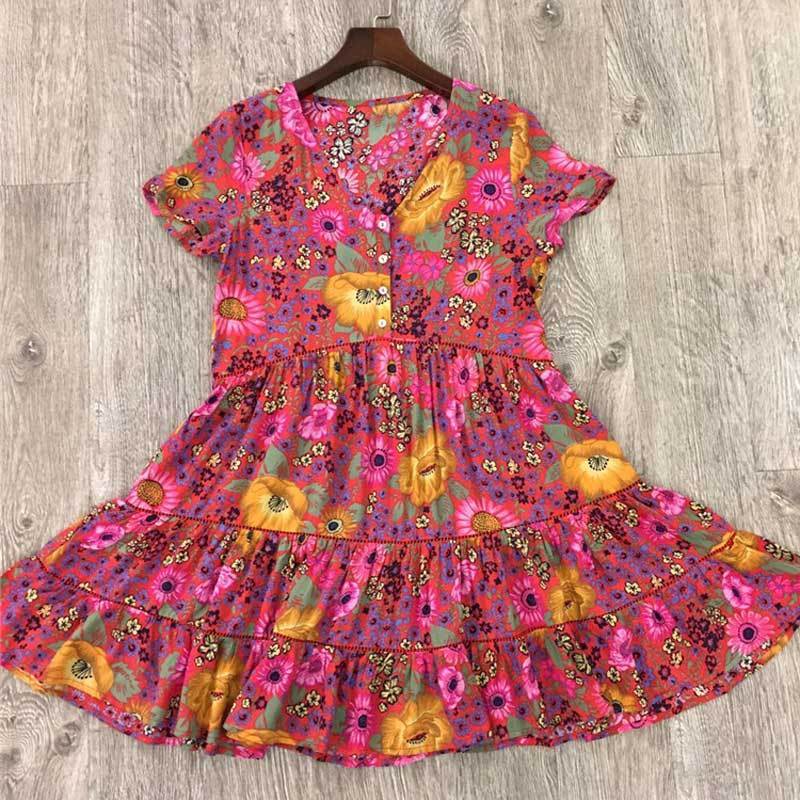 Women's Vintage Floral Mini Dress-MODAUTLET