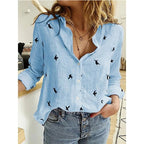 Womens Stylish Fashion Blouse Blue with Birds