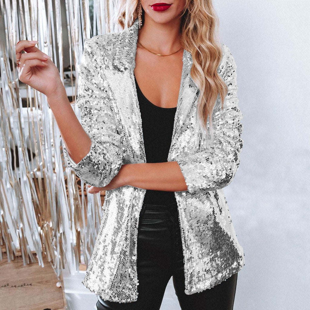 Women's Sequin Blazer Silver