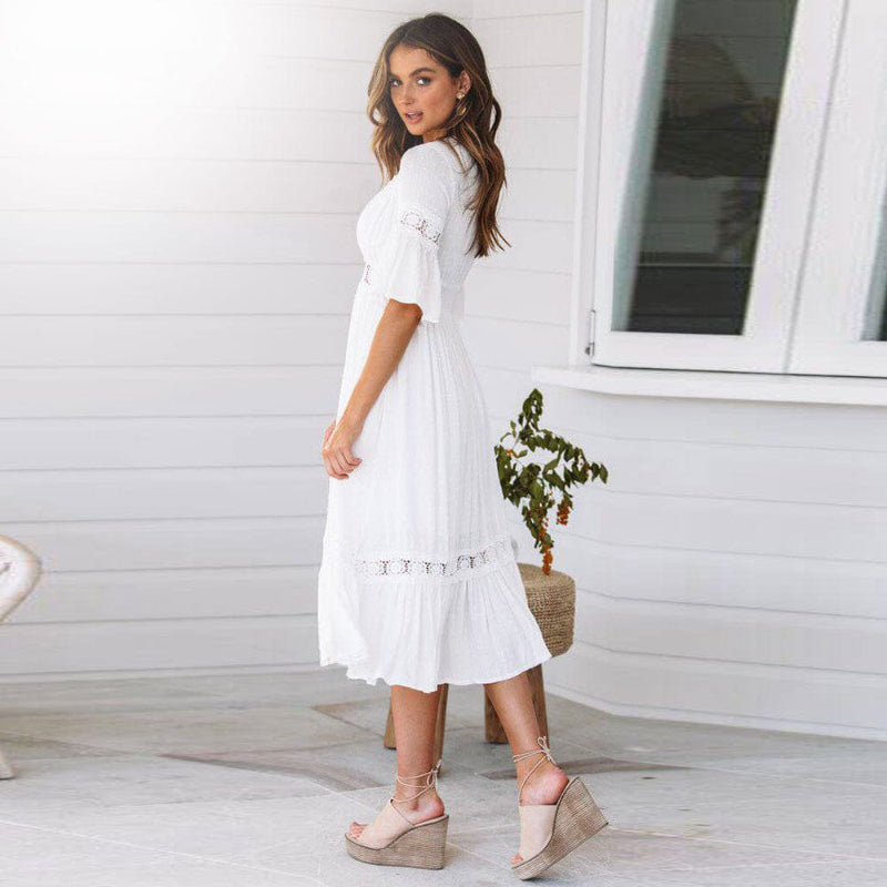 Women's Midi Dress in White-MODAUTLET