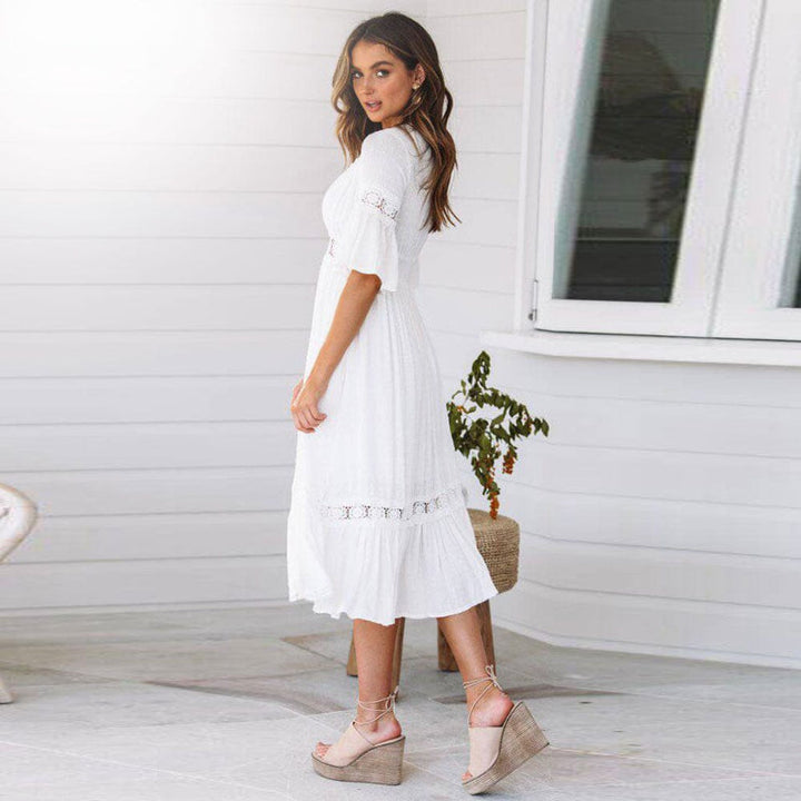 Women's Midi Dress in White-MODAUTLET