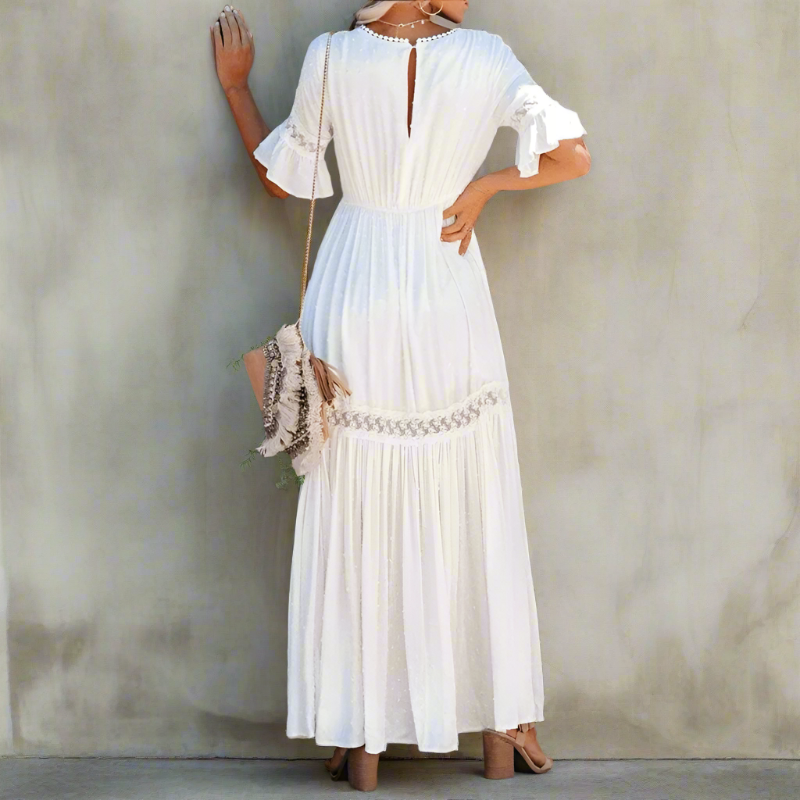 Women's White Lace Dress-MODAUTLET
