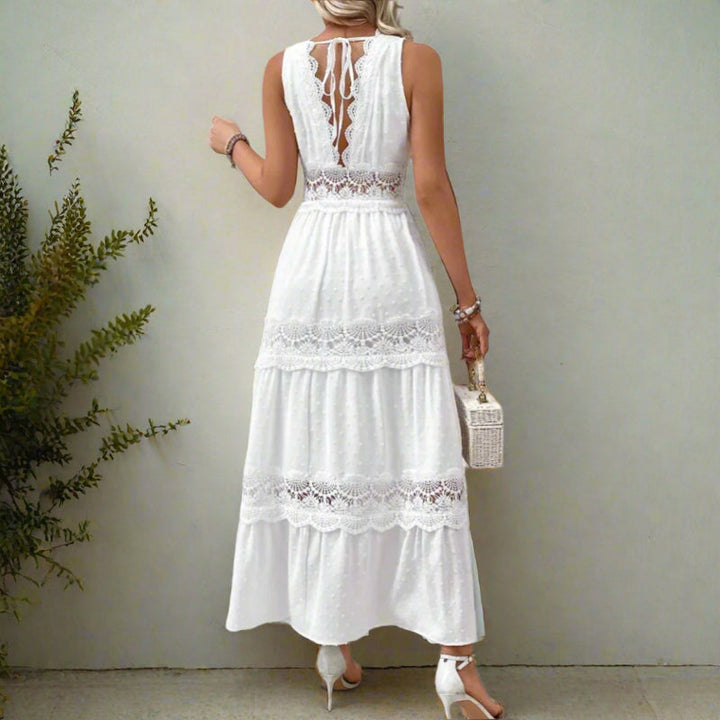 Women's White Lace Maxi Dress-MODAUTLET