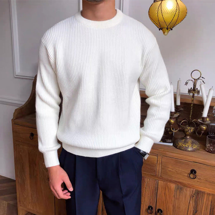 Men's Ribbed Long Sleeve Crew Neck Pullover Sweater White