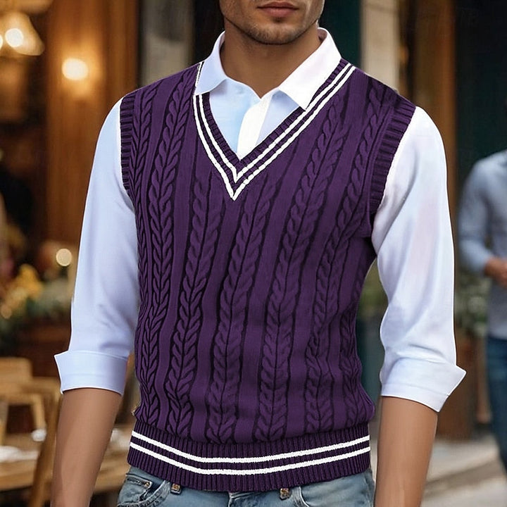 Chaleco de punto trenzado con cuello de pico para hombre