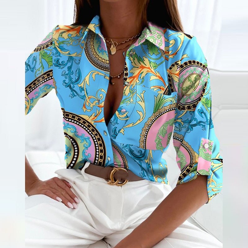 Women's Chic Collared Blouse Light Blue
