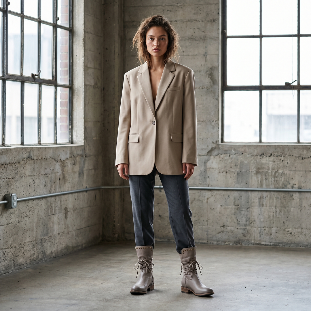 Botas de mujer con cordones, hasta media pantorrilla y con tachuelas