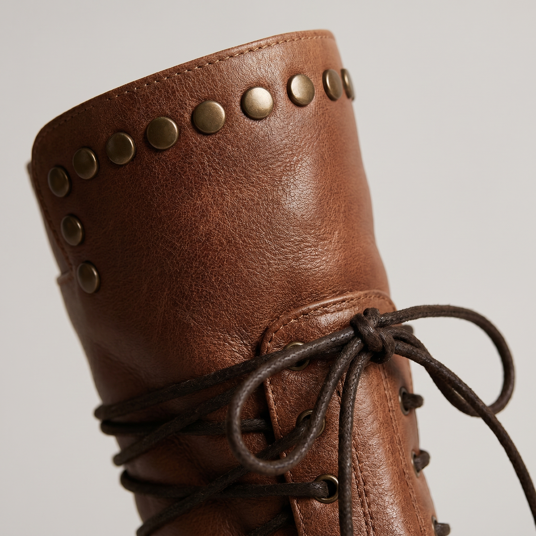 Botas de mujer con cordones, hasta media pantorrilla y con tachuelas